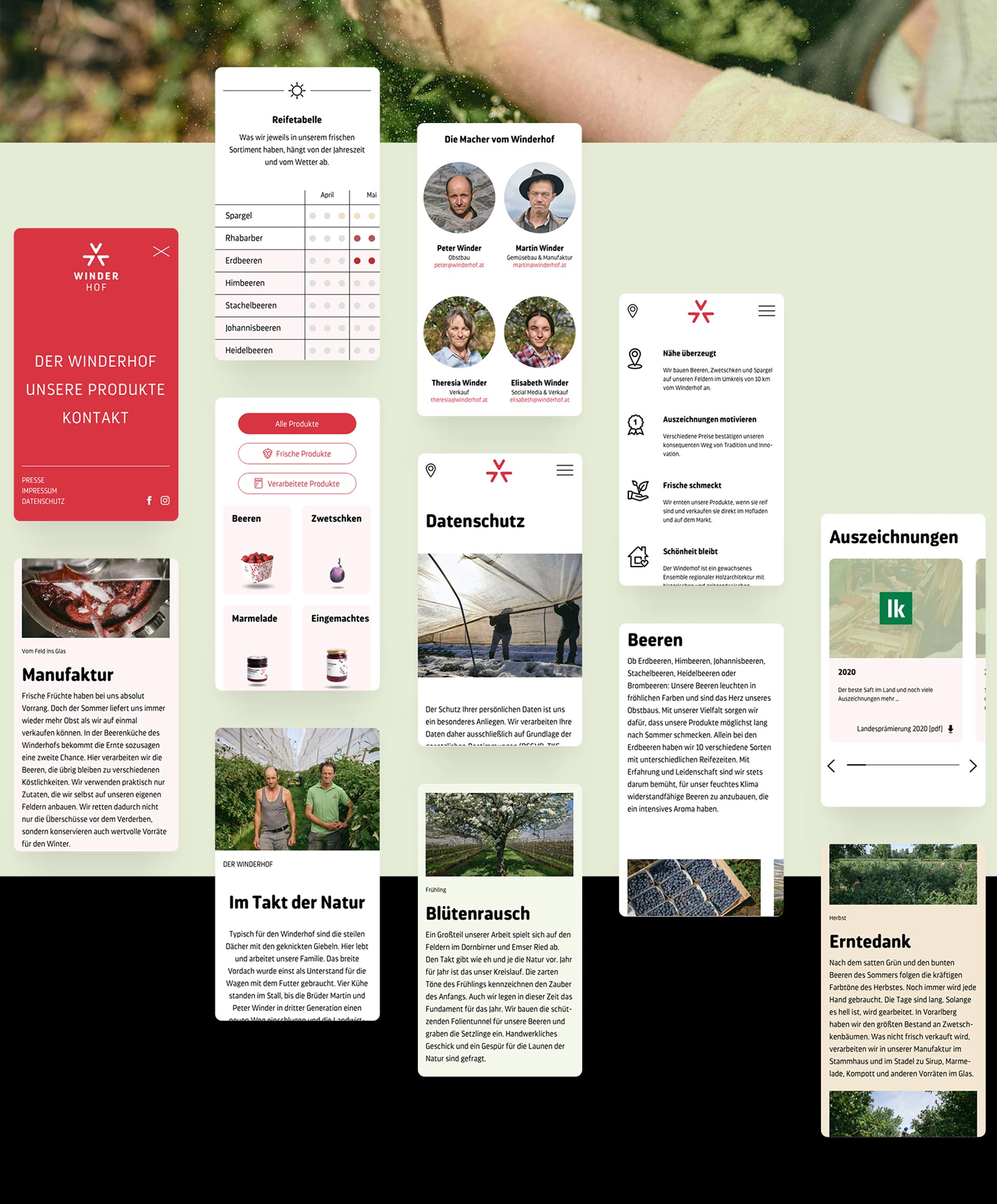 Mobile Screens des Winderhof Webauftritts
